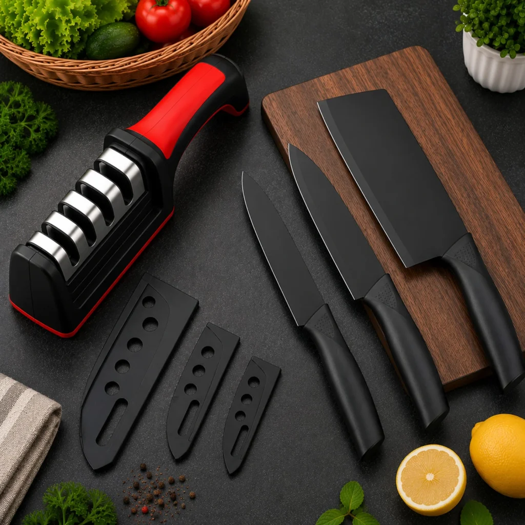 KitchenMartt 4 Pc Stainless Steel Knife Set Knife set black